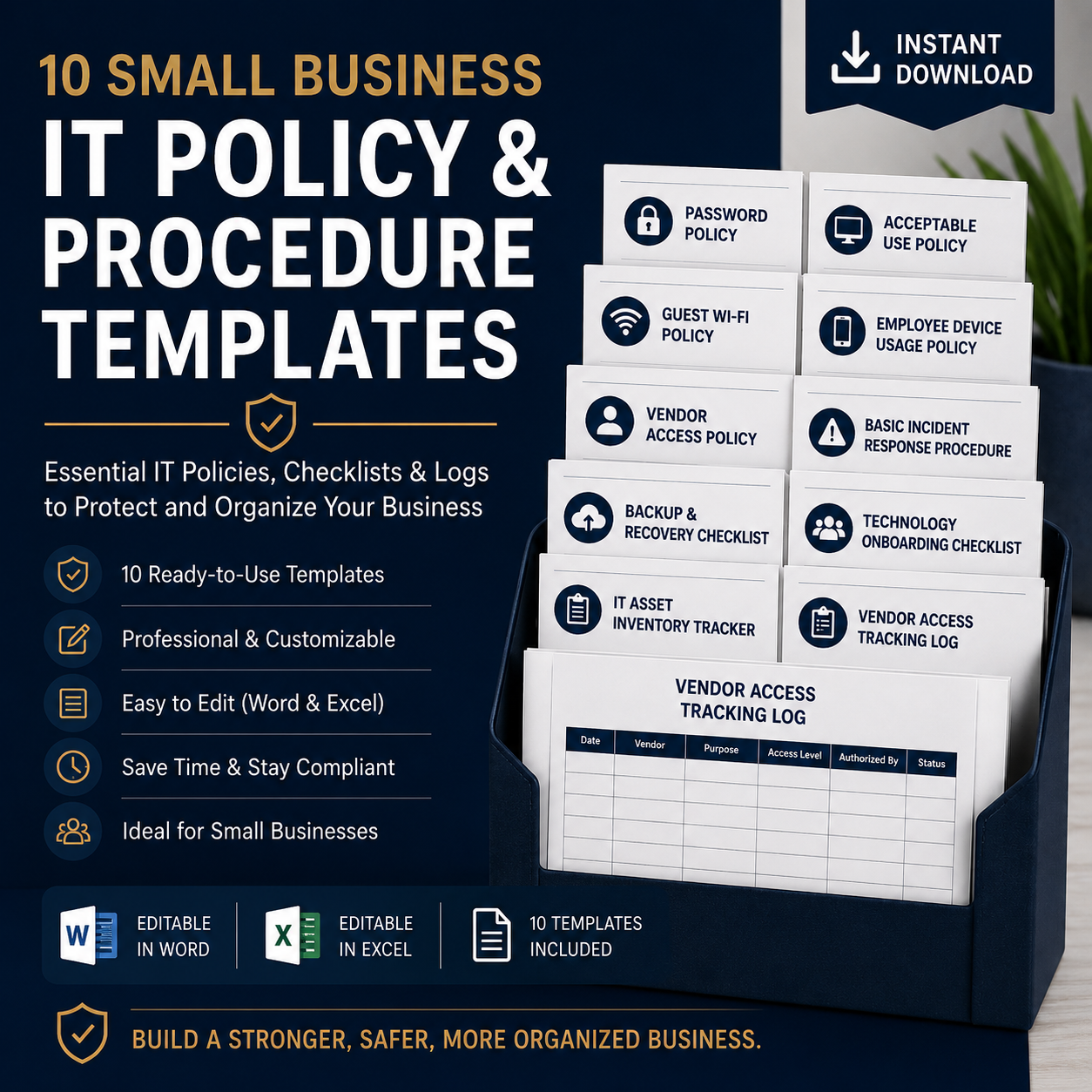 Small Business IT Policy Templates Bundle with editable procedures, security checklists, vendor logs, and operational documents
