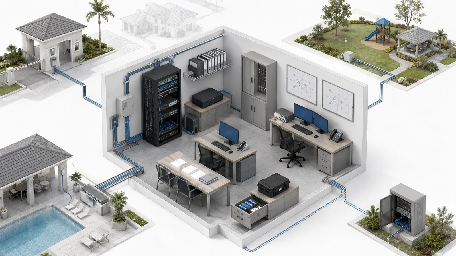 HOA governance and documentation hub coordinating community network access, backups, changes, and recovery