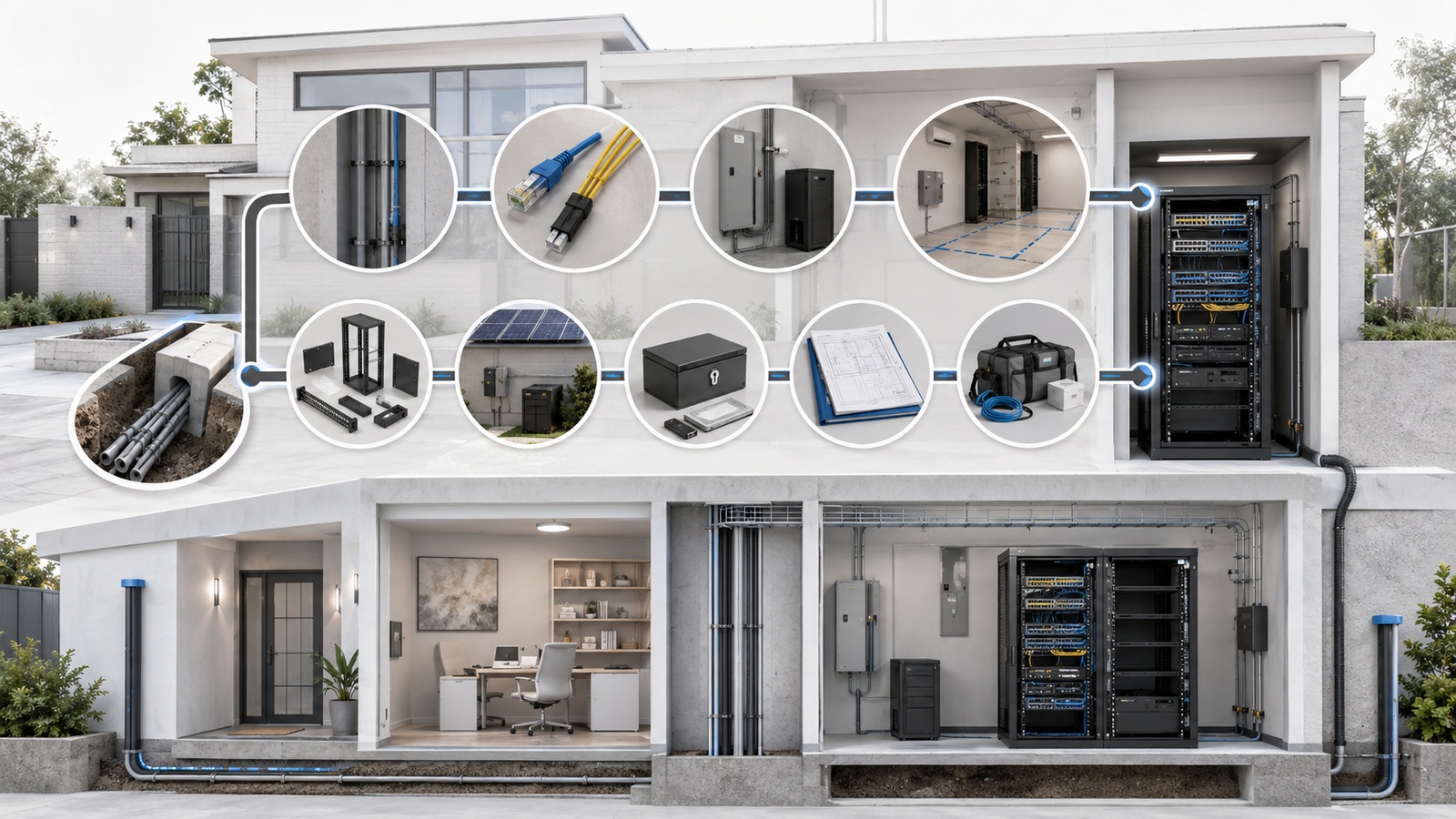 Future-ready property infrastructure framework evaluating pathways, connectivity, power, space, standards, resilience, ownership, and expansion.