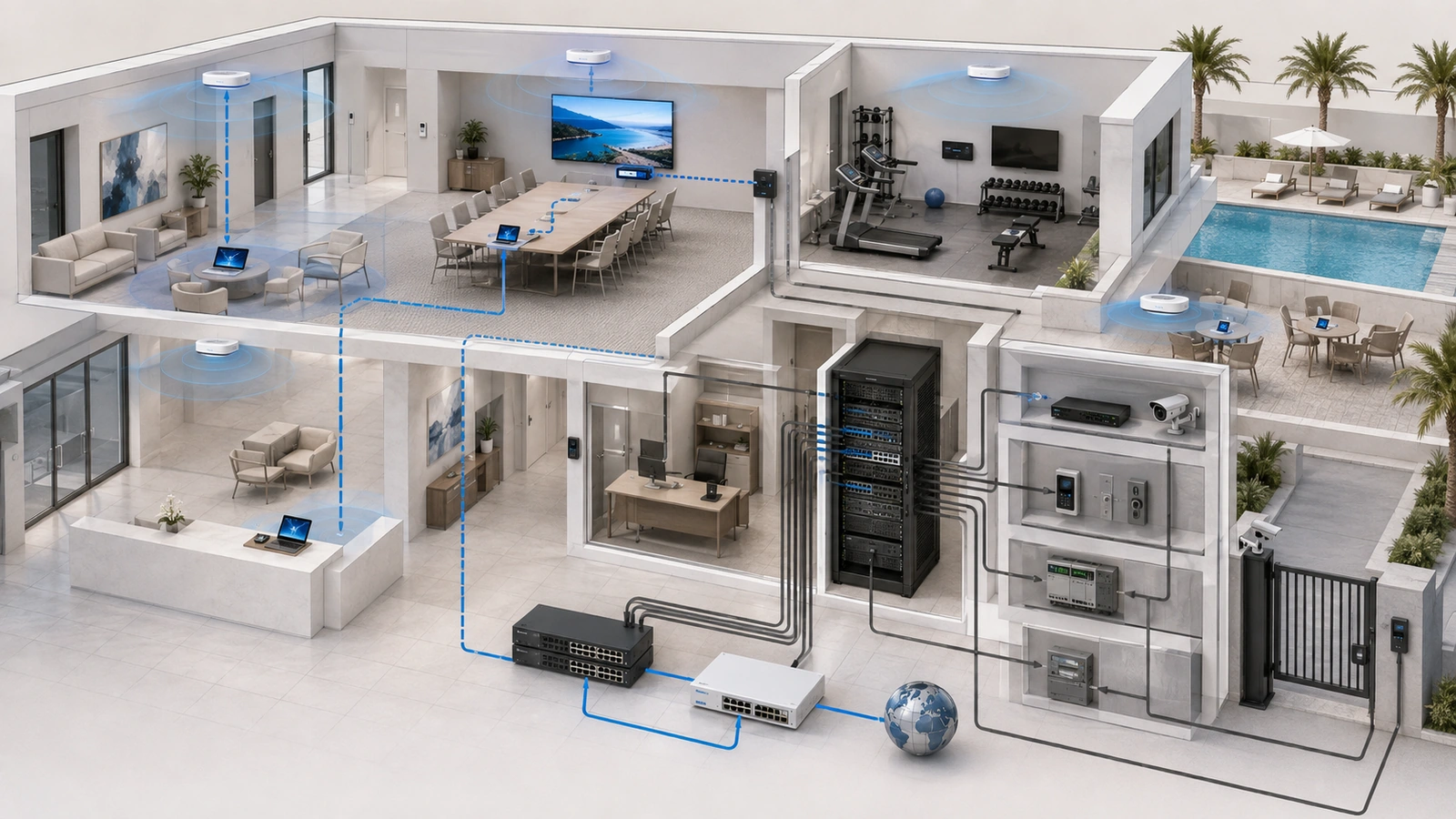 Community guest Wi-Fi providing isolated internet access while operational and security systems remain protected