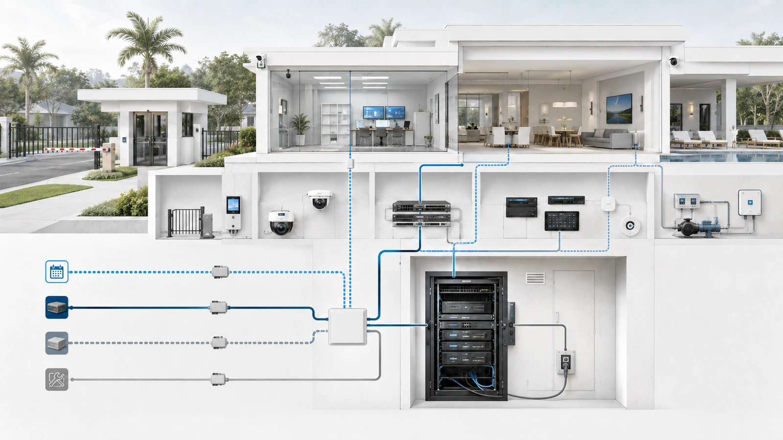 HOA network showing temporary, persistent, emergency, and onsite vendor access with property-controlled security measures