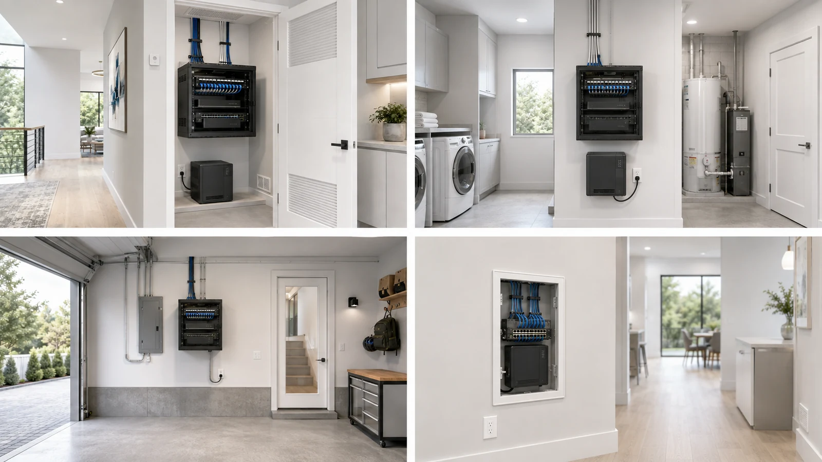Comparison of an interior closet, utility room, garage, and structured panel as home network locations