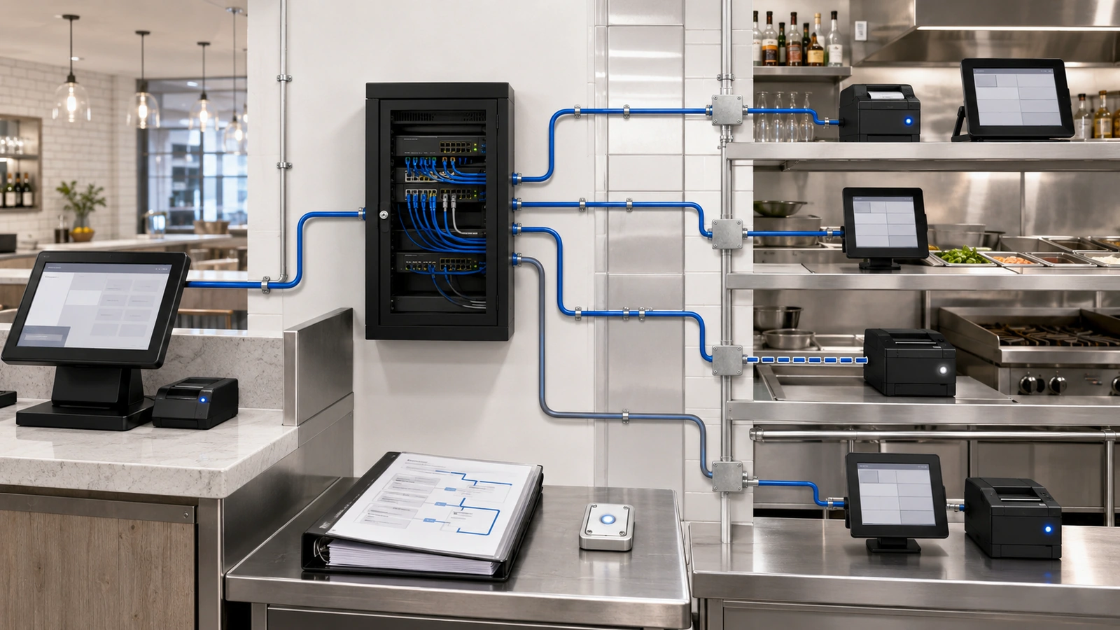 Restaurant order routing to kitchen destinations with a controlled backup path for one failed endpoint