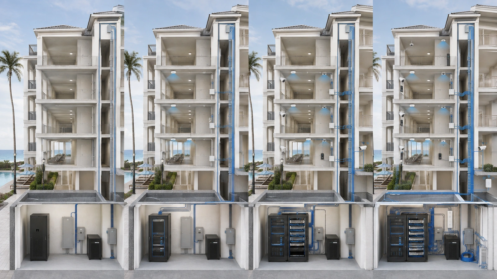 Four-phase technology modernization roadmap for an older residential or HOA building