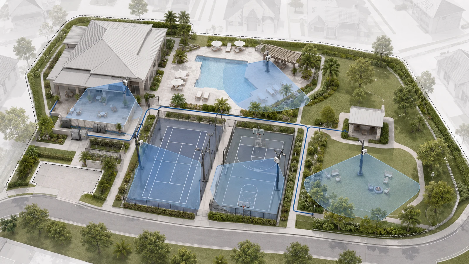 Prioritized outdoor Wi-Fi zones across shared community amenities