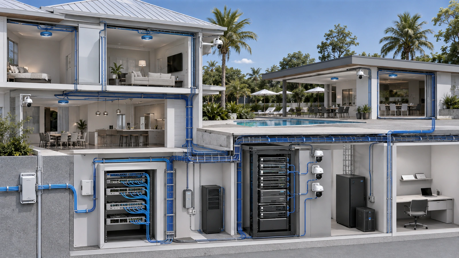 Residential and HOA infrastructure capacity across internet, switching, wireless, surveillance, pathways, equipment space, and management