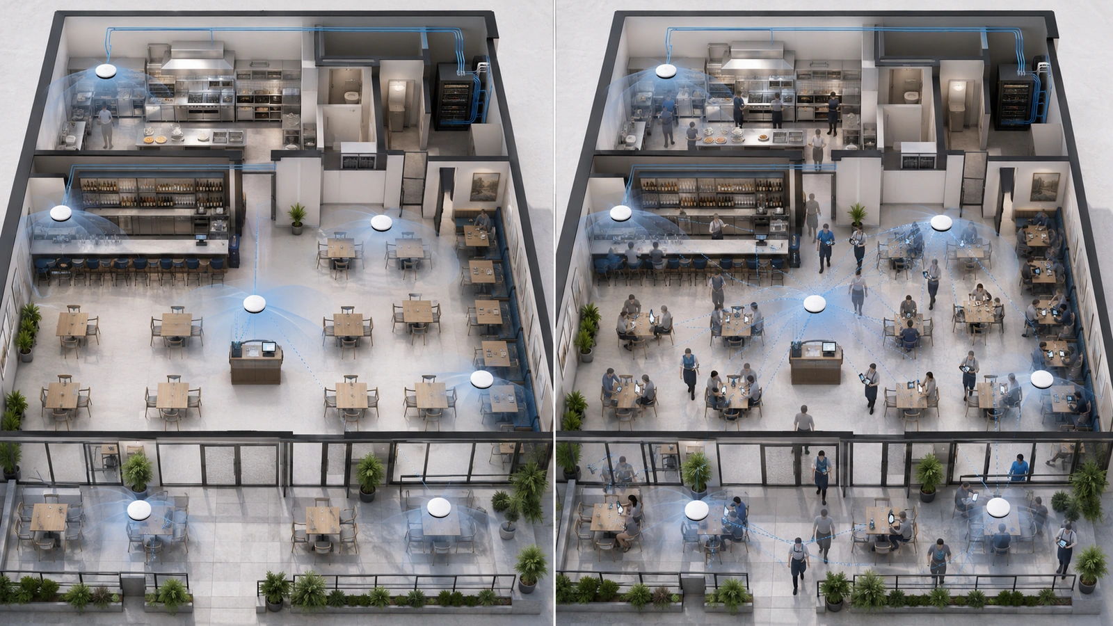 Comparison of restaurant Wi-Fi demand during quiet pre-service and busy peak-service conditions